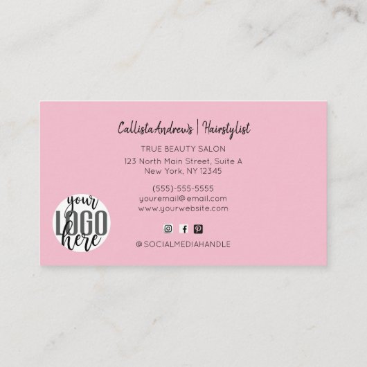 ヘアウォーターの色のブラシストロークの署名スクリプト 名刺 (裏面)