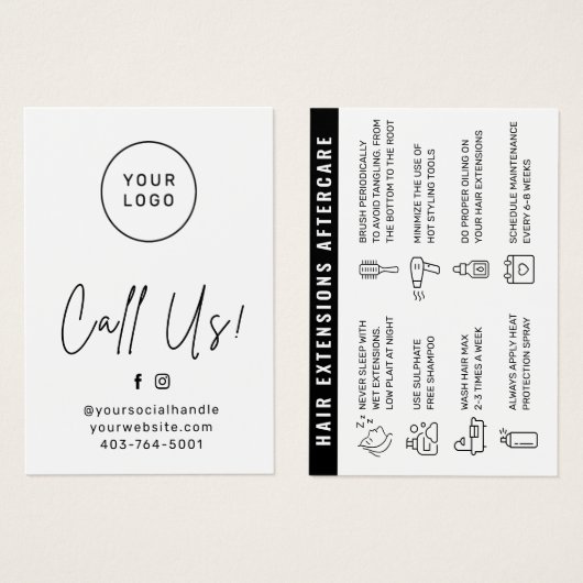 ヘアエクステンションアフターケアの名刺 (正面&裏面)