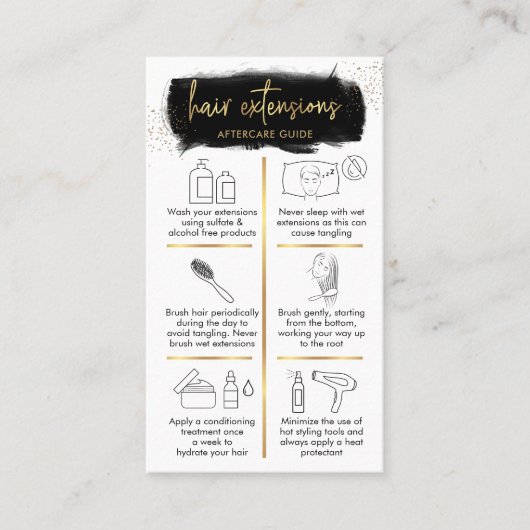 ヘアエクステンションアフターケアブラック&金ゴールドヘアスタイリスト 名刺 (正面)