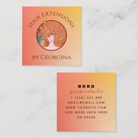ヘアエクステンショングラデーションオレンジグラデーション美しいテーマ スクエア名刺 (正面/裏面)