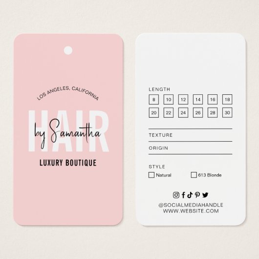 ヘアエクステンションブモダンティックつるラベルピンク (正面&裏面)