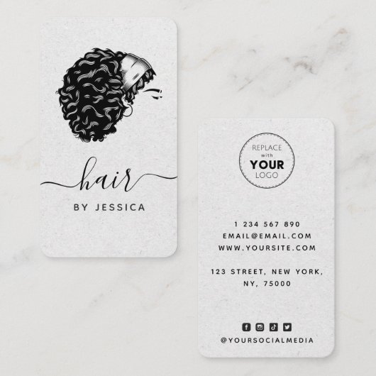 ヘアエレガントサロングレークラフト紙アフロヘアガール 名刺 (正面/裏面)