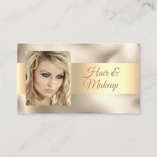 ヘアエレガント&メイクアップサロン、DIYネーム金ゴールド/金ゴールド 名刺 (正面)