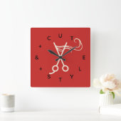 ヘアカットはさみ文字の番号 スクエア壁時計 (ホーム)