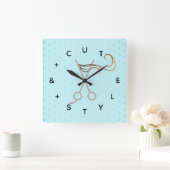 ヘアカットはさみ文字の番号 スクエア壁時計 (ホーム)