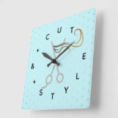 ヘアカットはさみ文字の番号 スクエア壁時計 (傾斜)