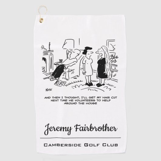 ヘアカットまたはヘアスタイリングのないロングヘアスタイル ゴルフタオル (正面)