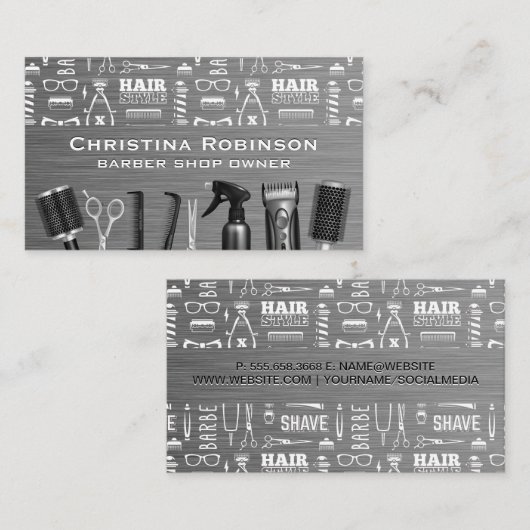 ヘアカット理容師のパターンとヘアツール 名刺 (正面/裏面)