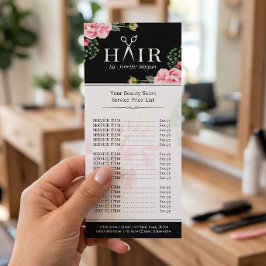 ヘアカット用のハサミのロゴ 美しい花柄の価格表 ラックカード