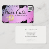 ヘアカット | 金ゴールドブラシ | 女性の美しいロゴ 名刺 (正面/裏面)