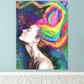 ヘアカラフルウーマンキャンバス絵画印刷 – Art キャンバスプリント (インサイチュ (ウッドフロア))