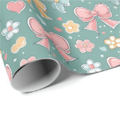 ヘアカラフルボウググリーンクリスマス ラッピングペーパー (ロールコーナー)