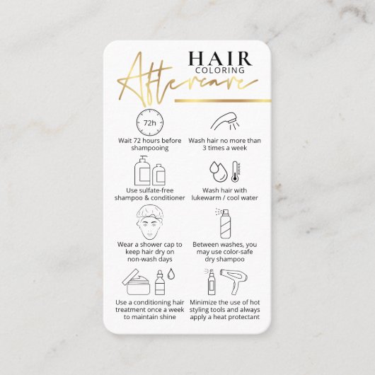 ヘアカラーアフターケアのガイドフェイク金ゴールドヘアスタイリスト 名刺 (正面)