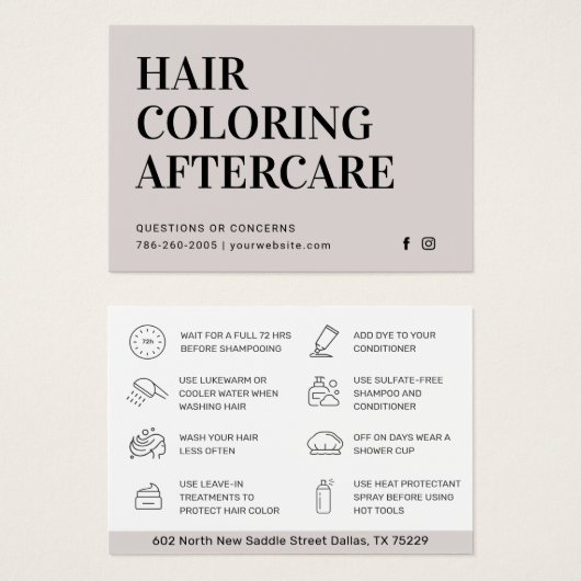 ヘアカラーアフターケアの名刺 (正面&裏面)