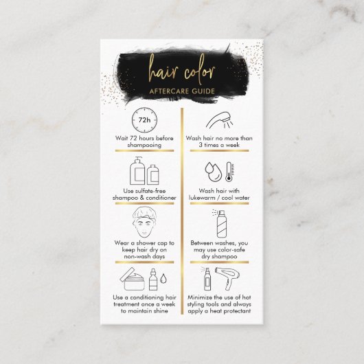 ヘアカラーアフターケアガイドブラック&金ゴールドサロンロゴ 名刺 (正面)