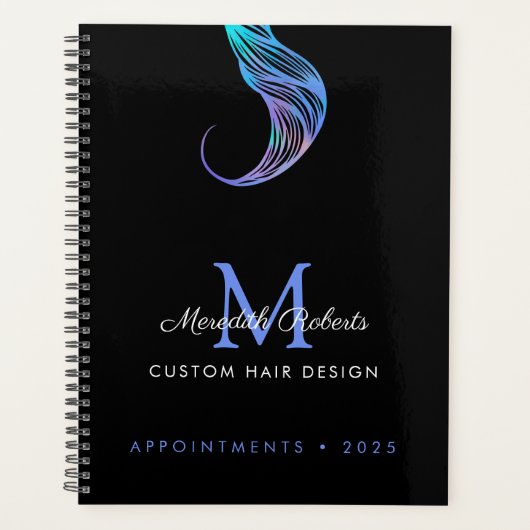 ヘアカラーリストスタイリストオパールブルー(ブラックモノグラム) プランナー手帳 (正面)