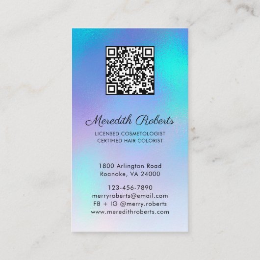 ヘアカラーリストスタイリストオパールブルーQRコードモノグラム 名刺 (裏面)