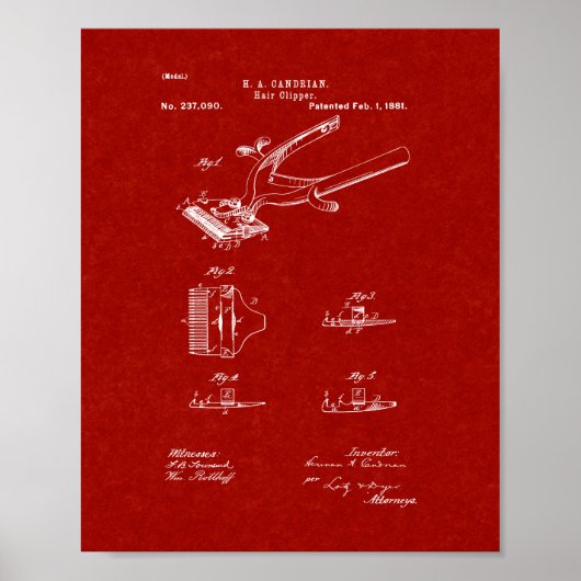 ヘアクリッパー特許 – ブルゴーニュ赤 ポスター (正面)