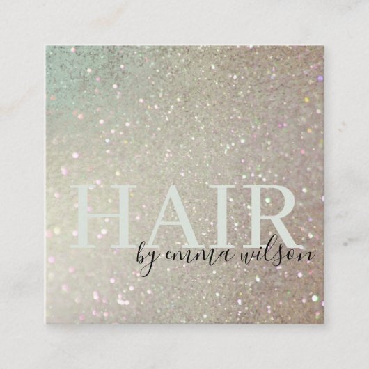 ヘアグリッターグリーンピンクアクアシャイニーきらめく スクエア名刺 (正面)