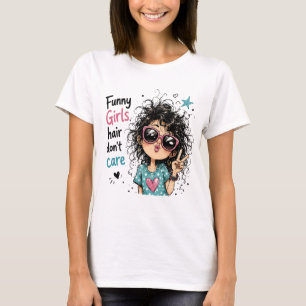 ヘアゴージャス!気にしないよ メッシー カーリーヘア ピースサイン Tシャツ
