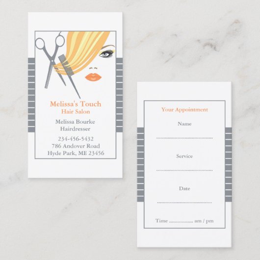 ヘアサロンとアポイントメント名刺 予約カード (正面/裏面)