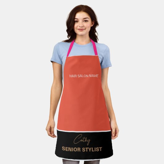 ヘアサロンの会社名と従業員タイトル エプロン (着用した状態)