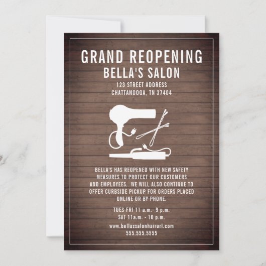 ヘアサロンの再開材 招待状 (正面)