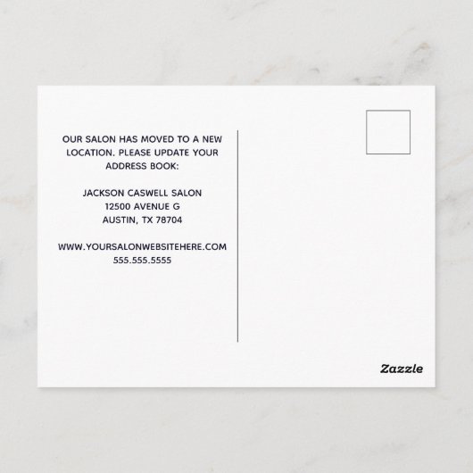 ヘアサロンの移動アナウンスのスタイリストの新しいアドレス ポストカード (裏面)