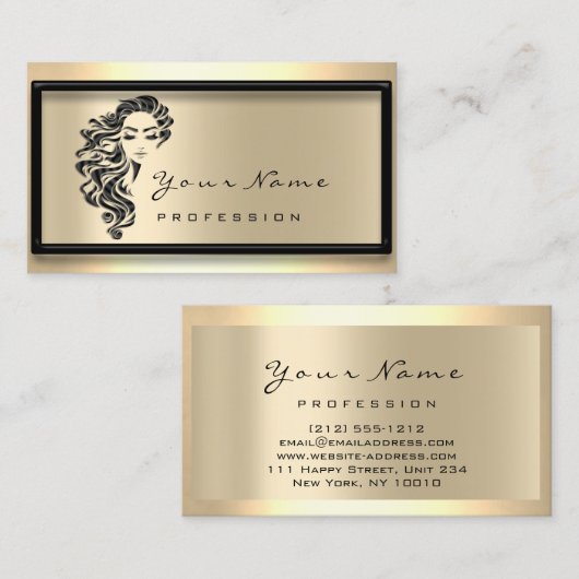 ヘアサロンまつげ延長メイクアップアーティスト金ゴールド 名刺 (正面/裏面)