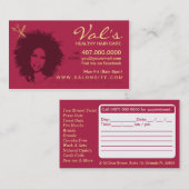 ヘアサロンアフリカ系アメリカ人スタイリスト名刺 予約カード (正面/裏面)