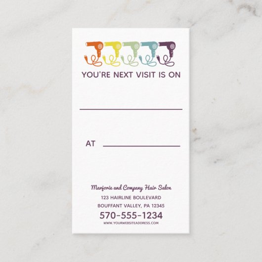 ヘアサロンアポイントメントリマインダーレトロレインボー 名刺 (正面)