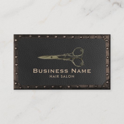 ヘアサロンアンティークシザーヴィンテージレザー&メタル 名刺 (正面)