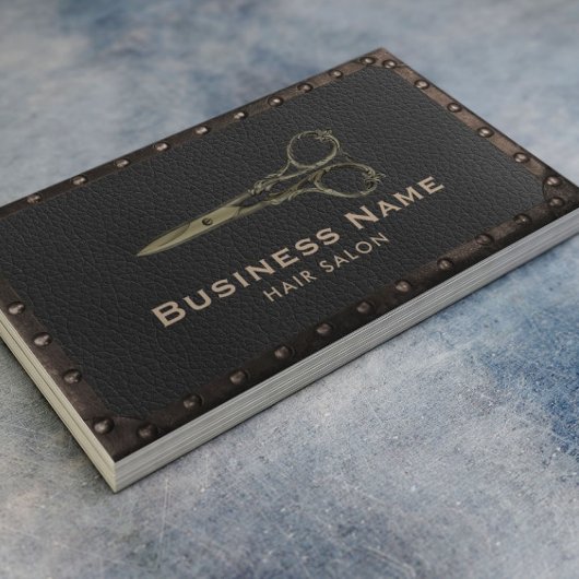 ヘアサロンアンティークシザーヴィンテージレザー&メタル 名刺