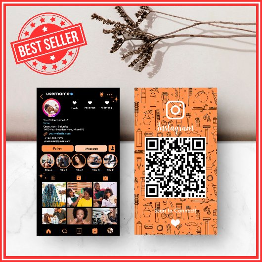 ヘアサロンインスタグラムオレンジ |ソーシャルメディアQRコード 名刺