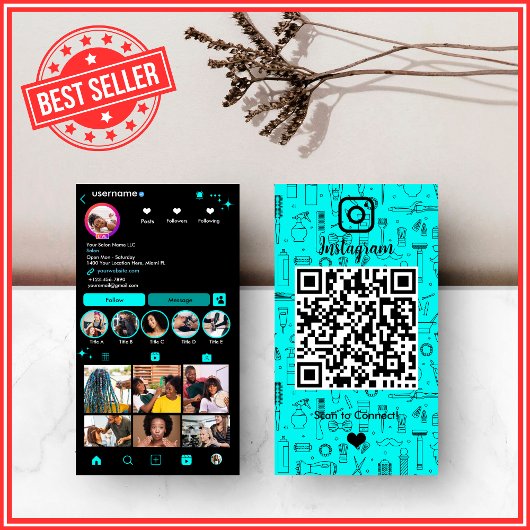 ヘアサロンインスタグラムターコイズ |ソーシャルメディアQR 名刺