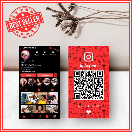 ヘアサロンインスタグラムレッド |ソーシャルメディアQRコード 名刺