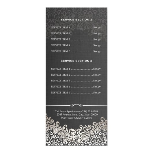 ヘアサロンエレガントダーク銀ダマスク価格表 ラックカード (裏面)