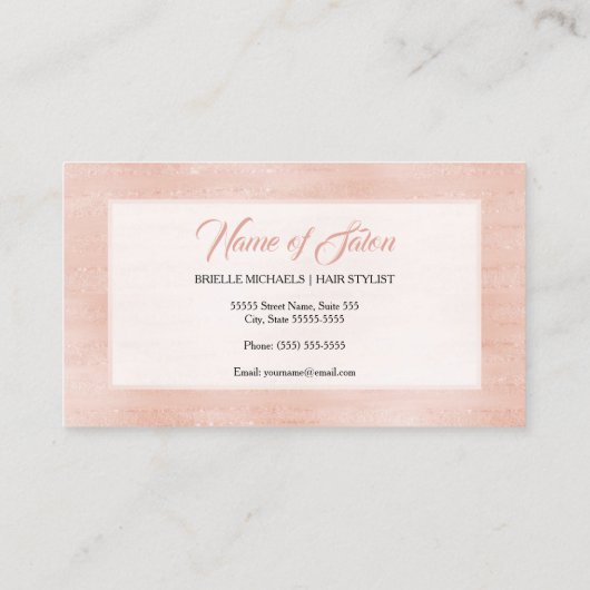 ヘアサロンエレガントピンクローズグリッツタイポグラフィ 名刺 (裏面)
