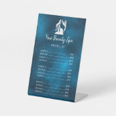 ヘアサロンエレガント白と青のサービスメニュー 台座サイン (正面)