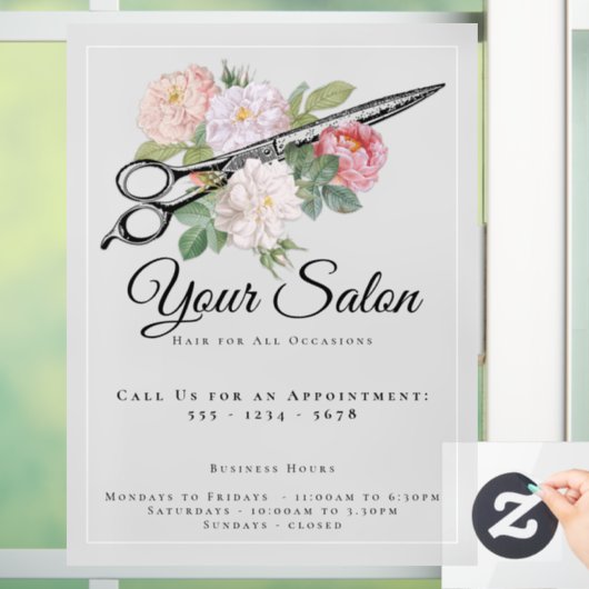 ヘアサロンオープンアワーズピンクローズライトグレー ウィンドウサイン (ホーム)