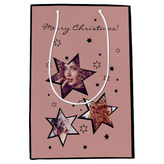 ヘアサロンカスタムフォトスタークリスマス ミディアムペーパーバッグ (正面)