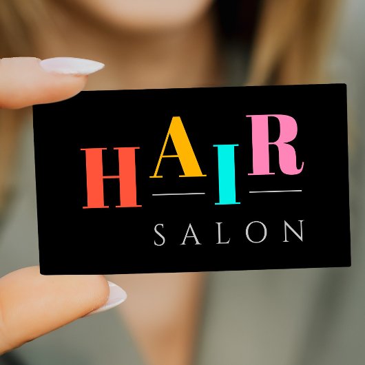 ヘアサロンカラフルタイポグラフィモダン美容師 名刺