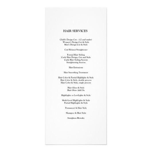 ヘアサロンサービスの価格表{Mint Green} ラックカード (裏面)