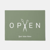 ヘアサロンシザーオープンセージグリーンウェルカム ドアマット (正面)