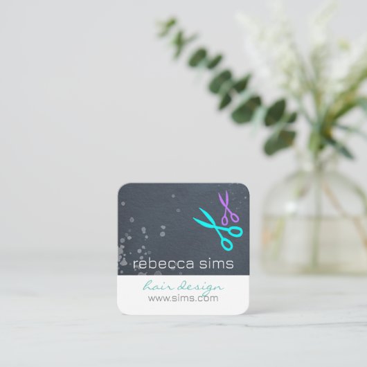 ヘアサロンシザーグレイと白モダン スクエア名刺 (スタンド正面)