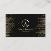 ヘアサロンシザーロゴトレンディーブラック&金ゴールド 名刺 (正面)