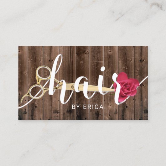 ヘアサロンシザー&フラワータイポグラフィウッド素朴 名刺 (正面)