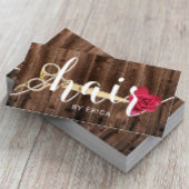 ヘアサロンシザー&フラワータイポグラフィウッド素朴 名刺