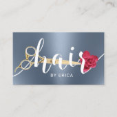 ヘアサロンシザー&フラワータイポグラフィダスティブルー 名刺 (正面)