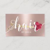 ヘアサロンシザー&フラワータイポグラフィバラ金ゴールド 名刺 (正面)